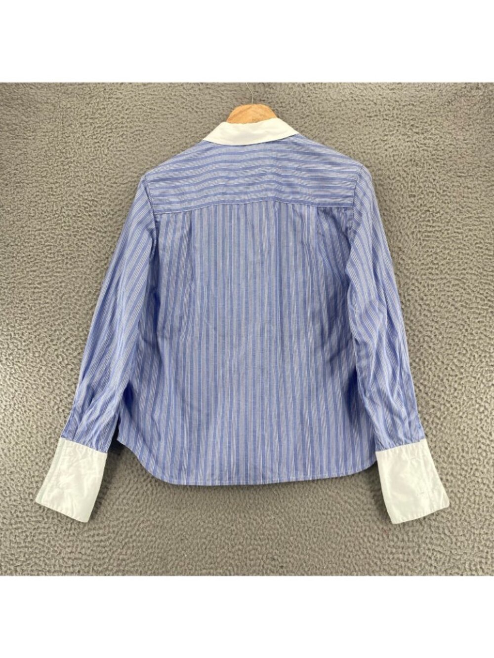 Talbots Shirt Womens 6 Petite VTG Blue Striped Cotton Button Up Contrast Collar - Picture 3 of 10